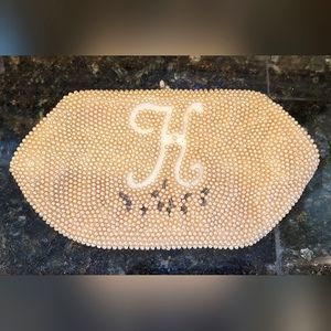 Antique Gimbels Faux Pearl And Beautiful Beaded Letter K or H Clutch Purse
